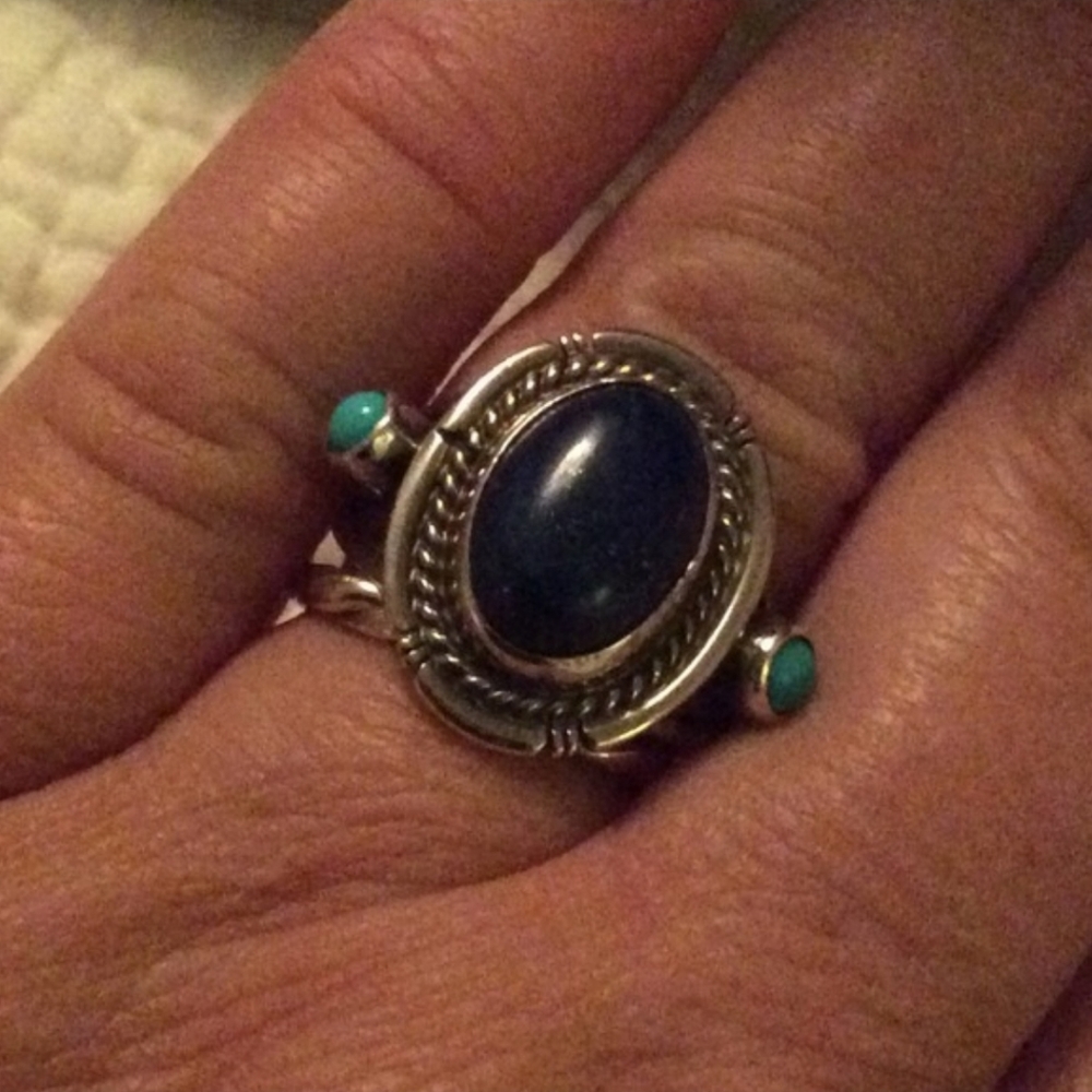 Lapis and Turquoise Womens Ring, .925 Silver, Size 7~EUC - Picture 2 of 5